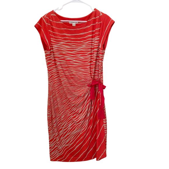 Coldwater Creek Women's Dress Size 14 Orange Cream Cap Sleeve Tie Waist - Picture 1 of 8